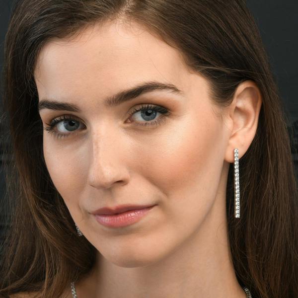 namana 925 Sterling Silver Long Drop Earrings with 3mm Cubic Zirconia Stones
