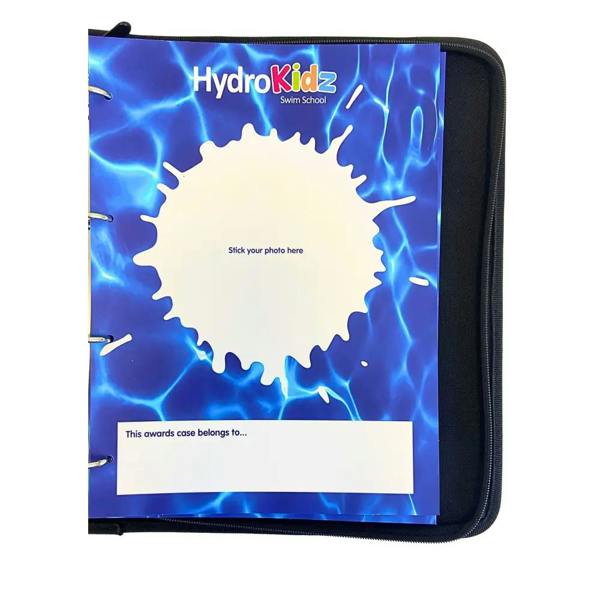 HydroKidz Swimming blue water binder with white splash, black strap