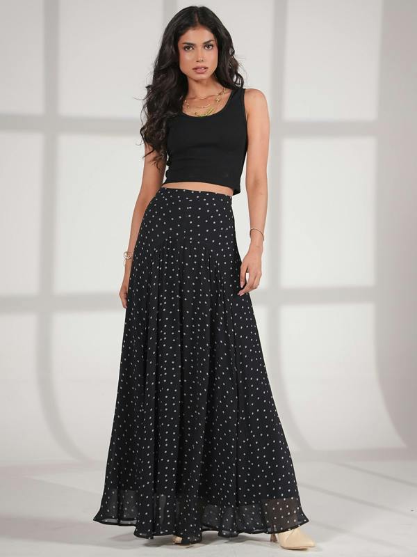 Rose & Nancy Elsie Black Blue Spot Midaxi Skirt