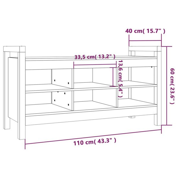 Berkfield Hall Bench Grey 110x40x60 cm Solid Wood Pine