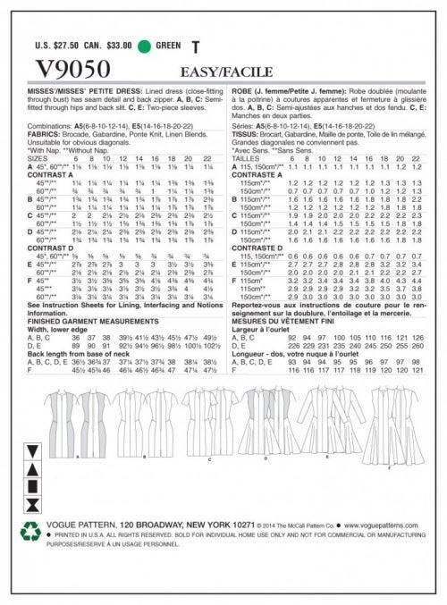 Vogue Sewing Pattern 9050, Dresses for Women, 6-8-10-12-14 - Easy