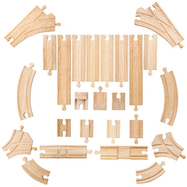 Bigjigs Rail Low Level Wooden Track Expansion Pack - 25 Pieces