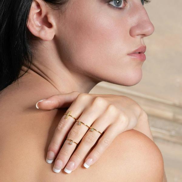 Dainty Gold Bar Ring for Women with Cubic Zirconia - namana.london