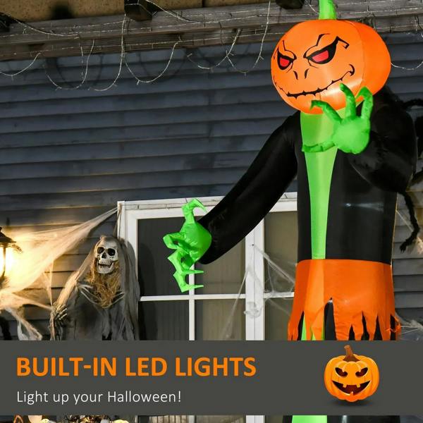 Inflatable pumpkin-ghost decoration with LED glow, orange jack-o’-lantern head and black robe