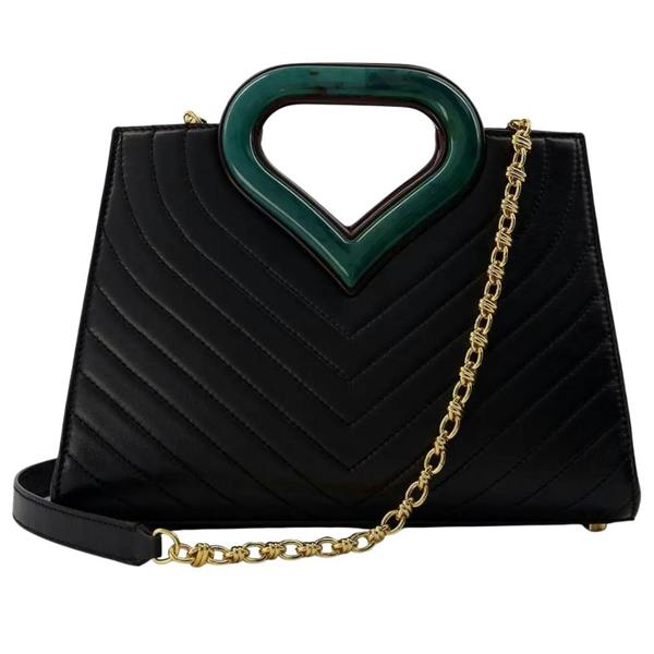 Casablanca Plaque Leather Tote Green Detail Black Bag