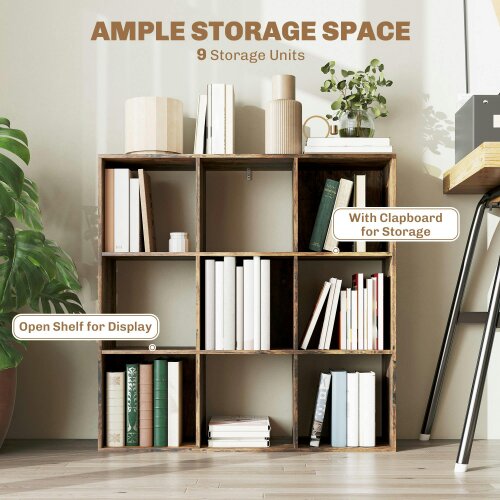 Wyld Haus Toleel Wooden Rustic Brown 9 Cube Storage Bookcase