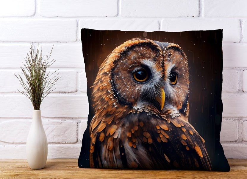 Warren Reed Tawny Owl Face Splashart Dark Background Cushions