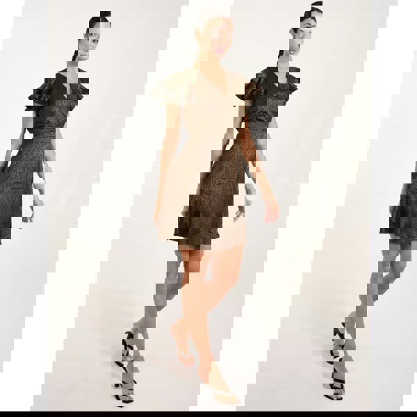 Blue Vanilla Leopard Jacquard Frill Sleeve Dress