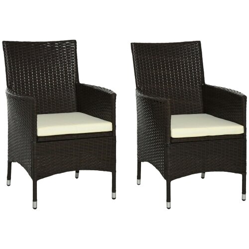Wyld Haus Dodone Metal And Rattan Brown Set Of 2 Outdoor Dining Armchairs With Cushions