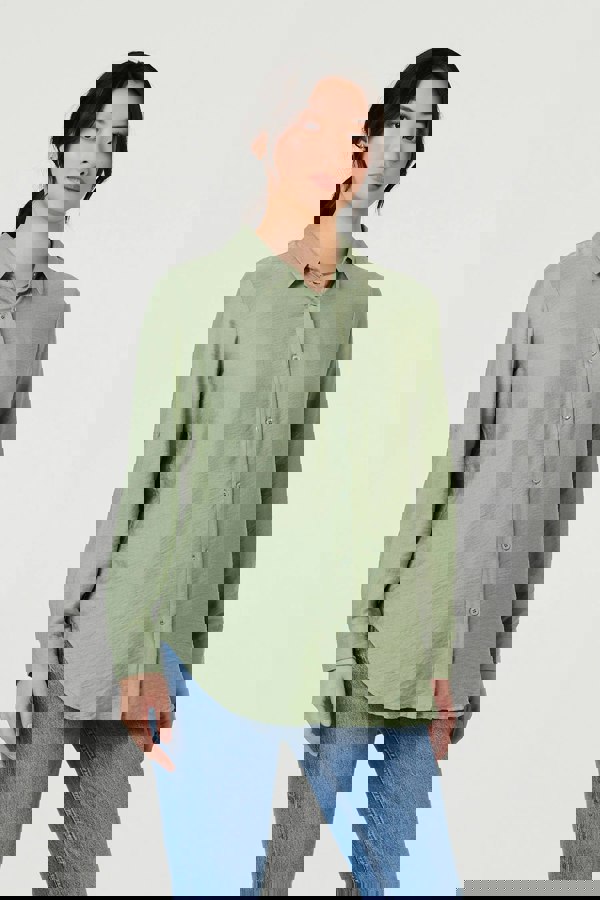 Sage | Long Sleeve Button-Front Shirt
