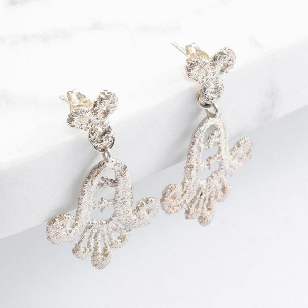T. H. Baker Silver Lace Double Dropper Stud Earrings ALE05