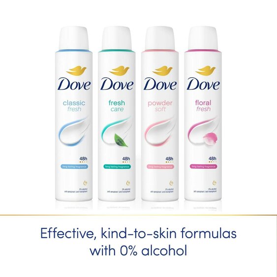 Dove Powder Anti-Perspirant with 48H Sweat Protection Deo for Women 200ml, 24pk