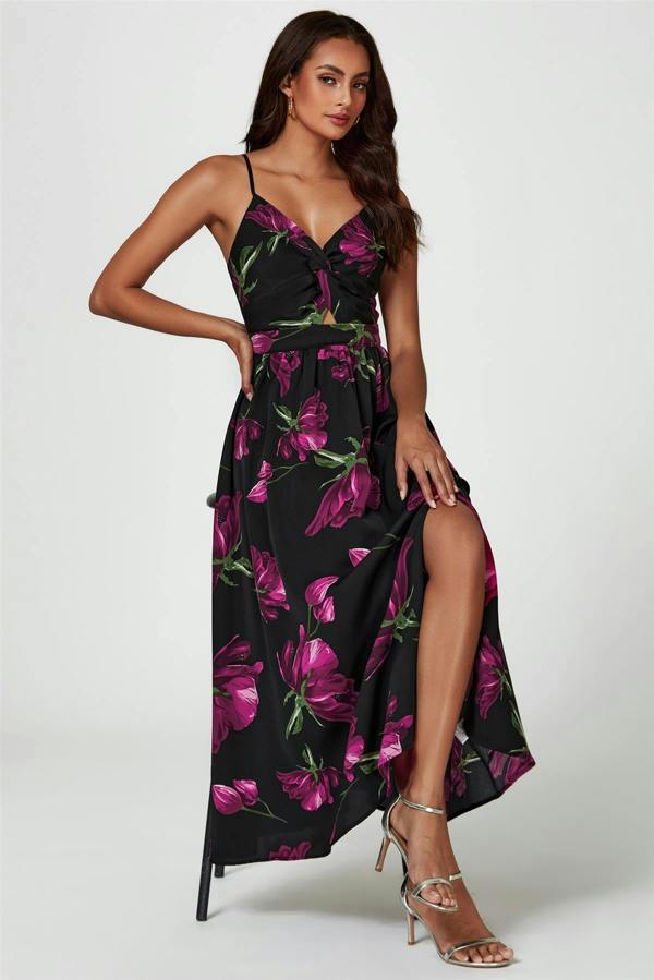 FS Collection Floral Print Maxi Dress In Black
