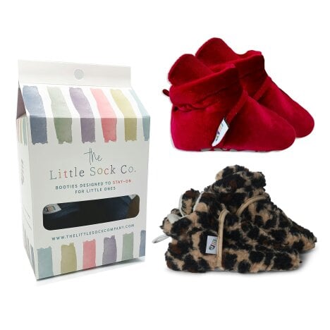 Little Sock Co. 2 Pack of Stay-on, Non-Slip Booties - Mix 'n' Match Colours - Crimson Velvet + Leo