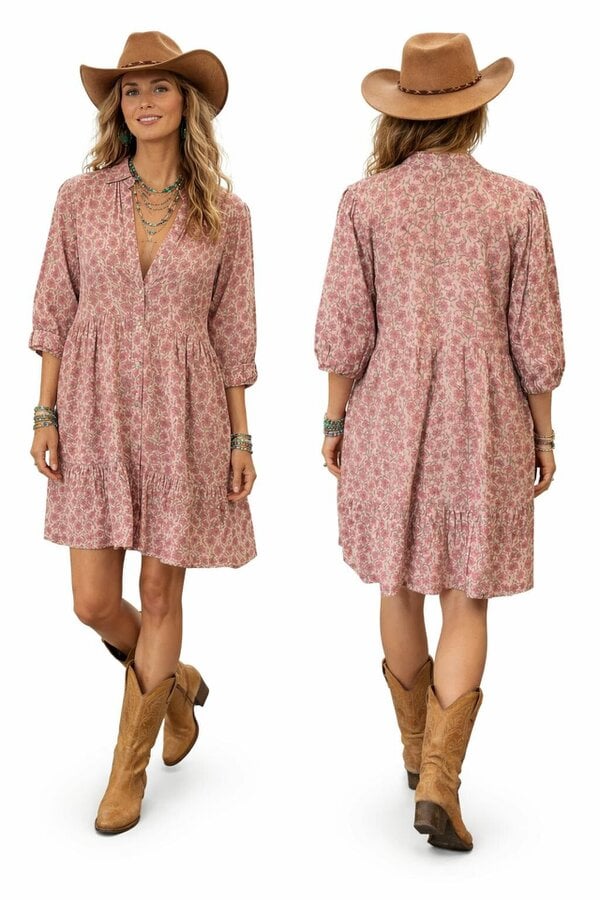 Sadie mandarin collar short dress pink