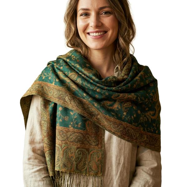 VIA MONTEN Women’s Paisley Pashmina Style Scarf, Oversized Jacquard Shawl Wrap with Fringe for Daily Styling