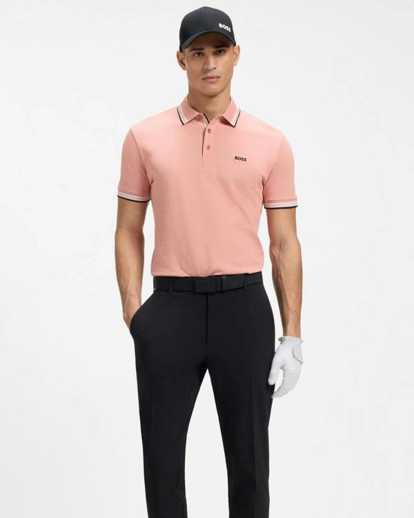 BOSS Green Paddy Mens Cotton-Piqué Polo Shirt with Contrast Logo - Light/Pastel Pink 686