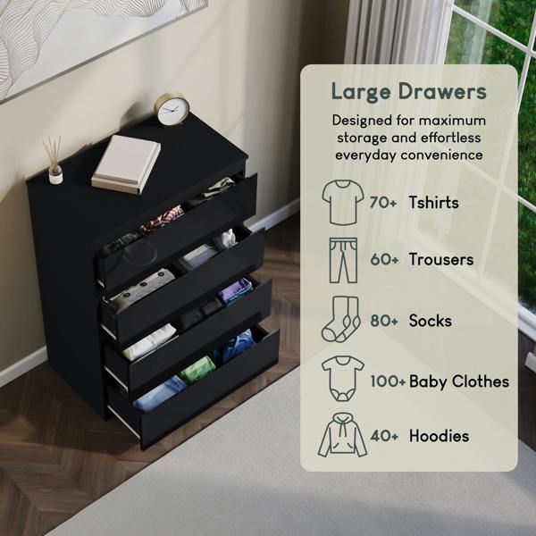 Vida Designs Glinton 4 Drawer Chest, Black