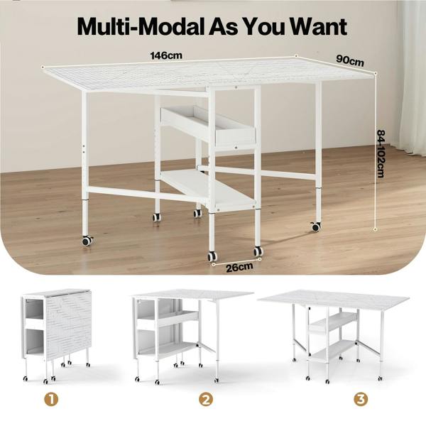Levede Sewing Table Foldable Craft With Grid Adjustable Height Storage Black