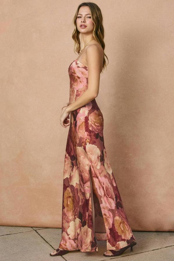 BALOU Womens Floral Strapless Maxi Dress