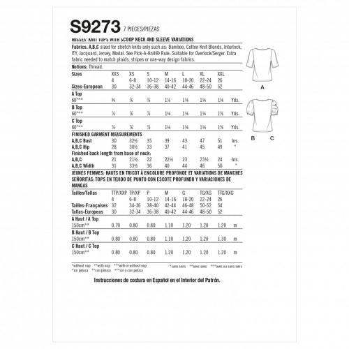 Simplicity Sewing Pattern 9273, Tops for Women, A (XXS-XS-S-M-L-XL-XXL) - Easy