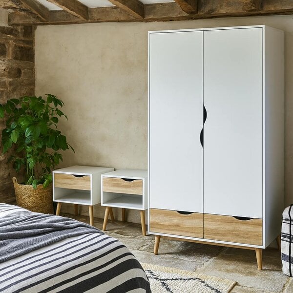 Wyld Haus Sapporo 3 Piece Bedroom Furniture Set White and Natural Oak Effect Wood