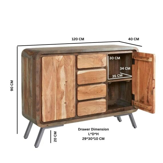 Wyld Haus Los Angeles Reclaimed Wood and Metal Large Sideboard 4 Drawers 2 Doors