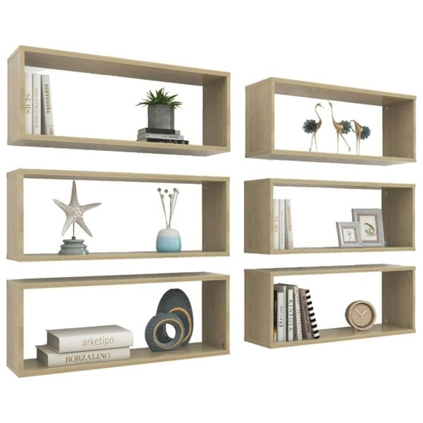 Berkfield Wall Cube Shelf 6 pcs Sonoma Oak 60x15x23 cm Engineered Wood