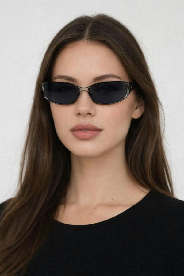 Retangle Wrap Around Metal Sunglasses In Gun Metal - svnx
