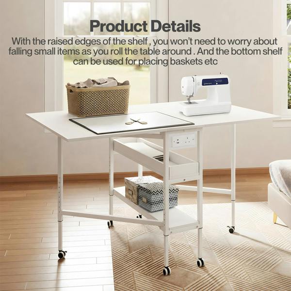 Levede Sewing Table Foldable Craft Desk Height Adjustable with Storage Black
