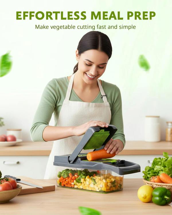 ADOV Vegetable Chopper, Multi-Function Mandoline Slicer with 7 Stainless Steel Blades, Container and Safety Guard
