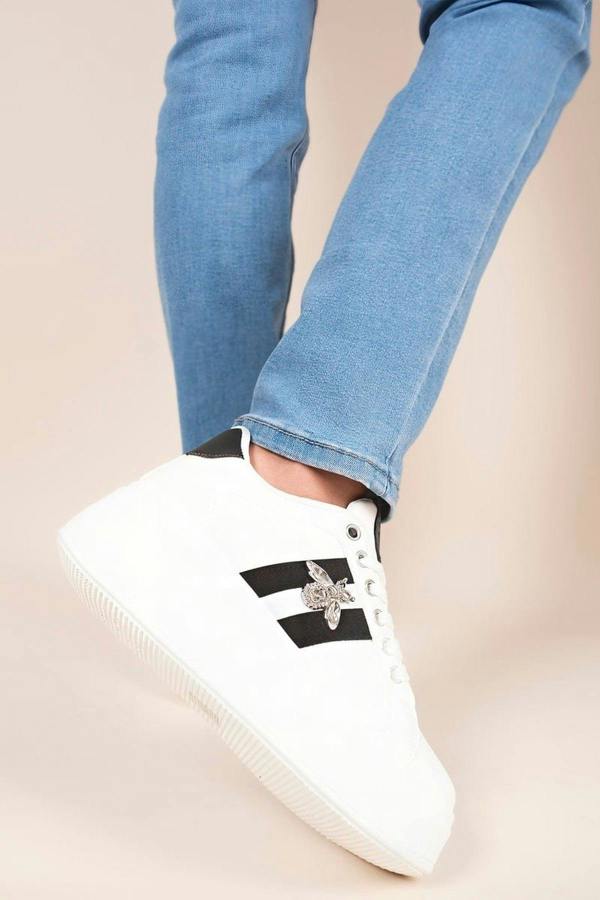 Sarina Chunky Glitter Detail Trainers With Bee Charm - White