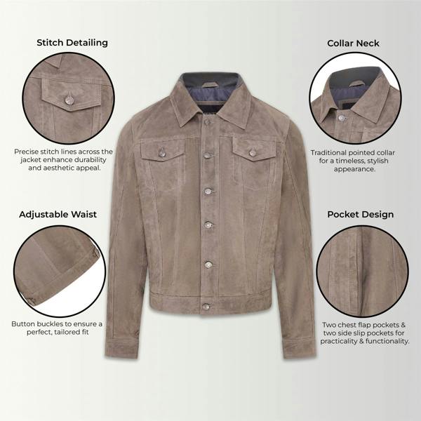Infinity Leather Mens Goat Suede Leather Jeans Jacket- Nurmes