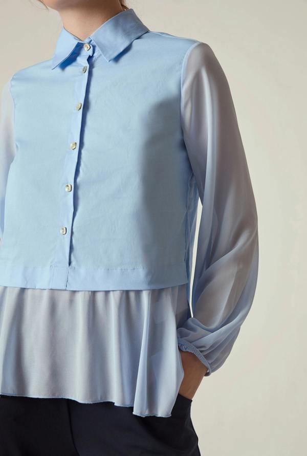 James Lakeland Powder Blue Contrast Hem Blouse