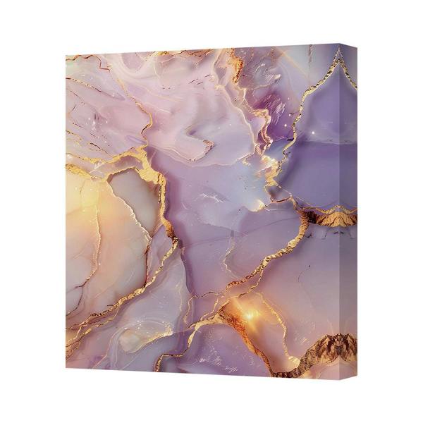 Benjamin Tate Design Contemporary Purple And Gold Marble Canvas Art Print With Deep Wooden Frame