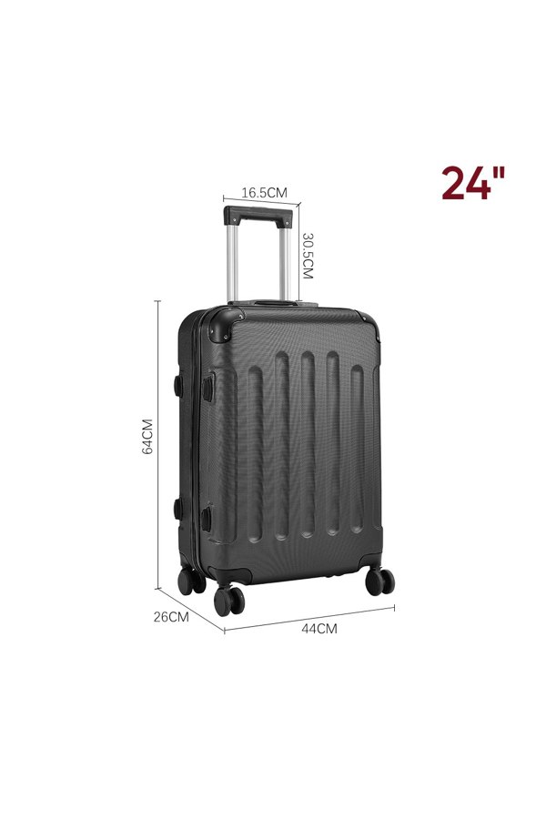 Living and Home Modern Hardside Spinner Suitcase with Combination Lock, 24" Black
