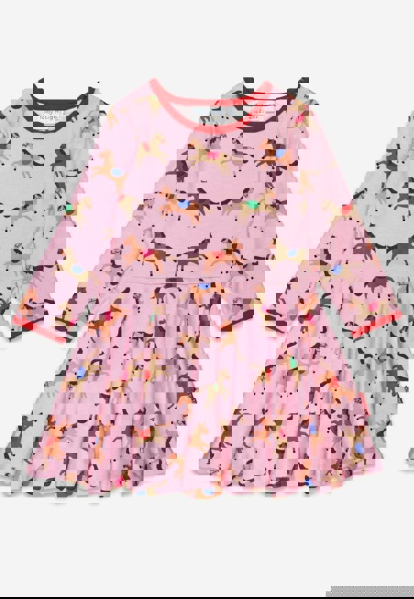 Organic Pink Horse and Pony Print Skater Dress - Toby Tiger UK Wholesale