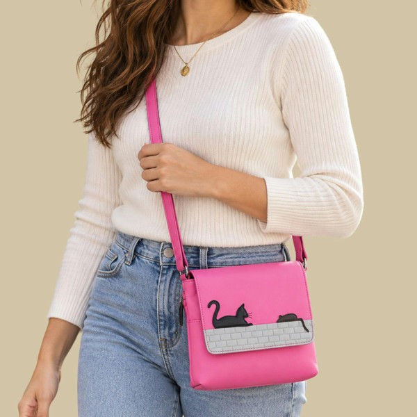 Mala Leather Cat & Mouse Small Crossbody Bag – Genuine Leather - Pink