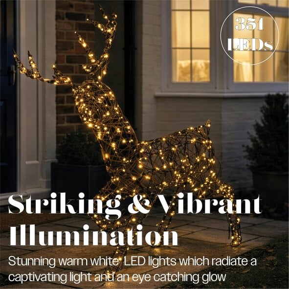 Scotts of Stow Xmas Haus  LED Metal Rattan Deer Outdoor Decoration with Timer