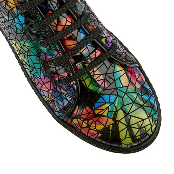 Embassy London Camila - Dark Tropical - Women's black platform leather trainer in dark print
