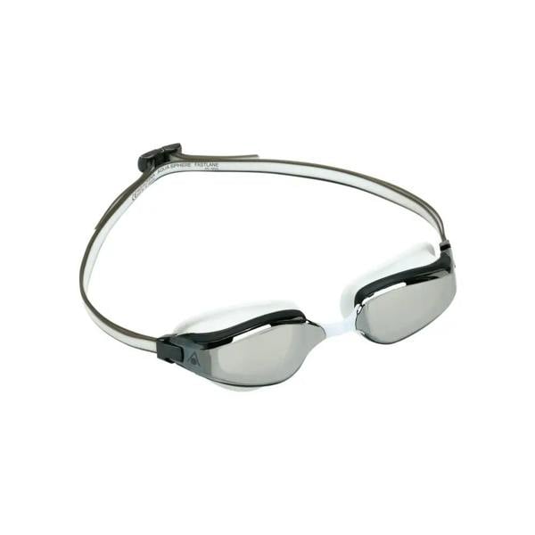 Silver and black Aqua Sphere Fastlane goggles with clear lenses