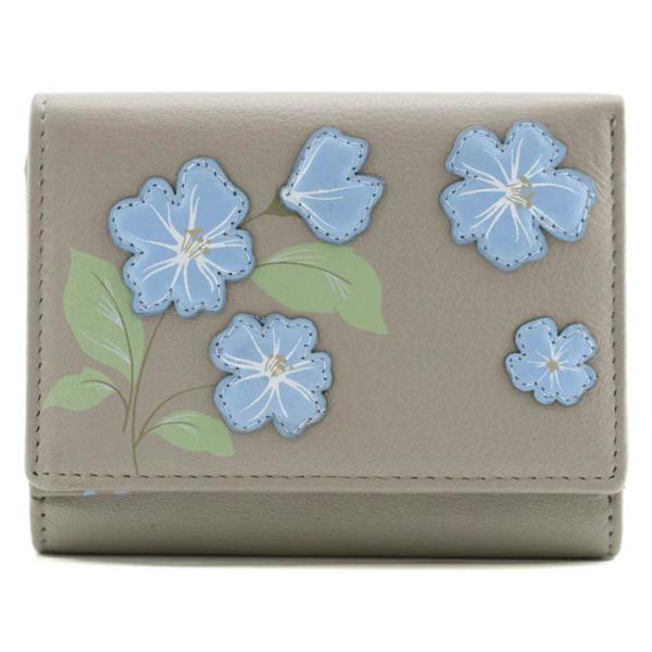 Mala Leather Sakura Japanese Flowers Compact Leather Tri-Fold Purse for Women