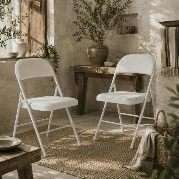 Wyld Haus Lofano Metal And Fabric White Cushioned Folding Chairs Set Of 2