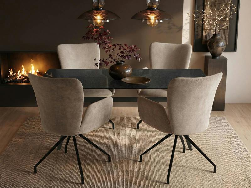 SOLACE+CO Emil Glass Dining Table with Kora Chairs Set