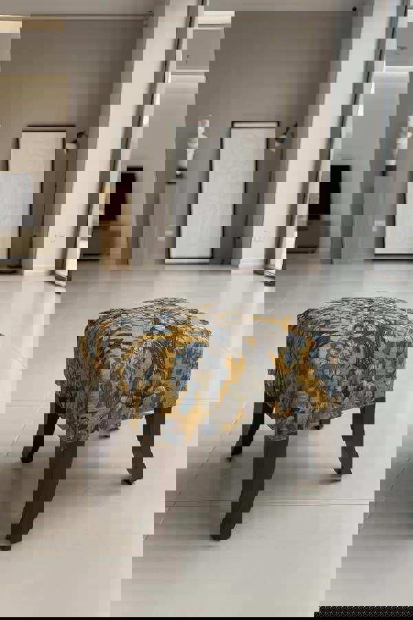 PREMIUM MUSTARD FOLD FLORAL FOOTSTOOL POUFFE FOOTREST TABLE - ISTOOLS