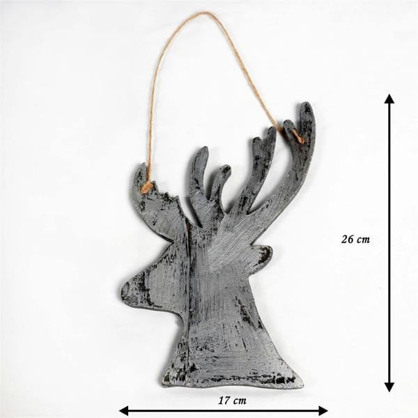 26cm Silver Christmas Wooden Hanging Deer Wall Decoration for Home, Office and Seasonal Displays image 1