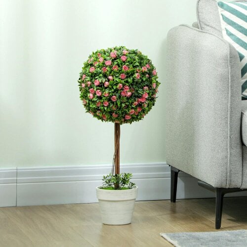Wyld Haus Roviyo Set Of 2 Artificial Rose Flower Topiary Ball Trees In Pots H8 60cm Pink