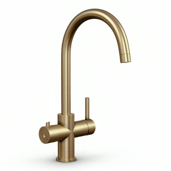 Copper boiling water tap on a white background