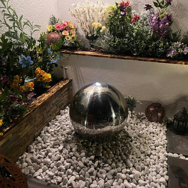Tranquillity Water Features 40cm Stainless Steel Sphere Modern Metal Water Feature
