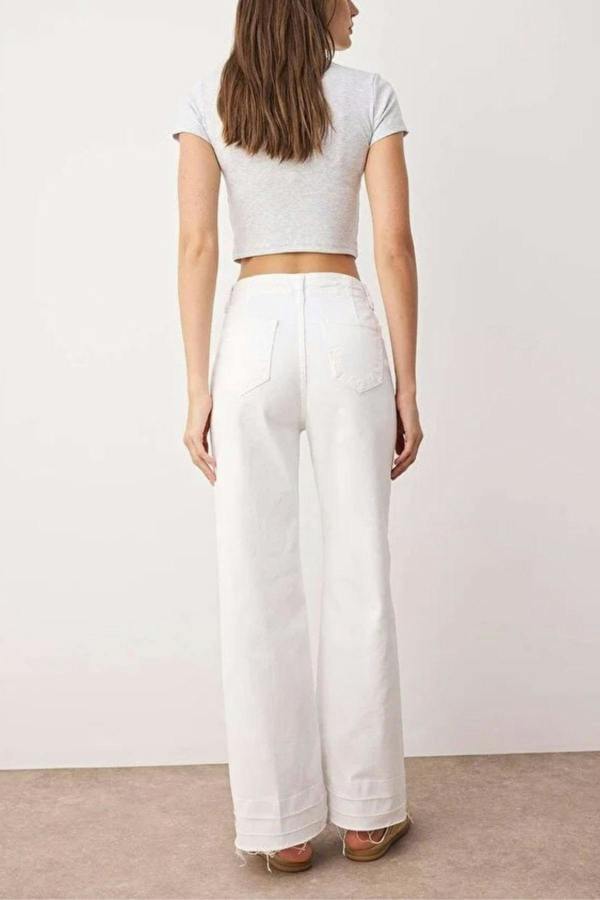 WOVCOR High Waist Cut-Out Wide Leg Jeans with Ribbed Detail